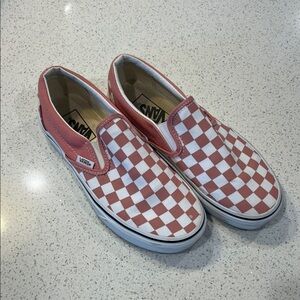 Vans Pink and White Checkerboard Slip-Ons